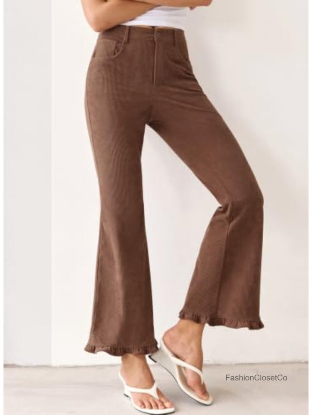 Women's High Waisted Corduroy Flare Pants Retro Button Front Pockets - Picture 2 of 6